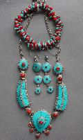 Turquoise And Coral Silver Ethnic Necklace And Earring Set Turquoise And Coral Silver Ethnic Necklace And Earring Set